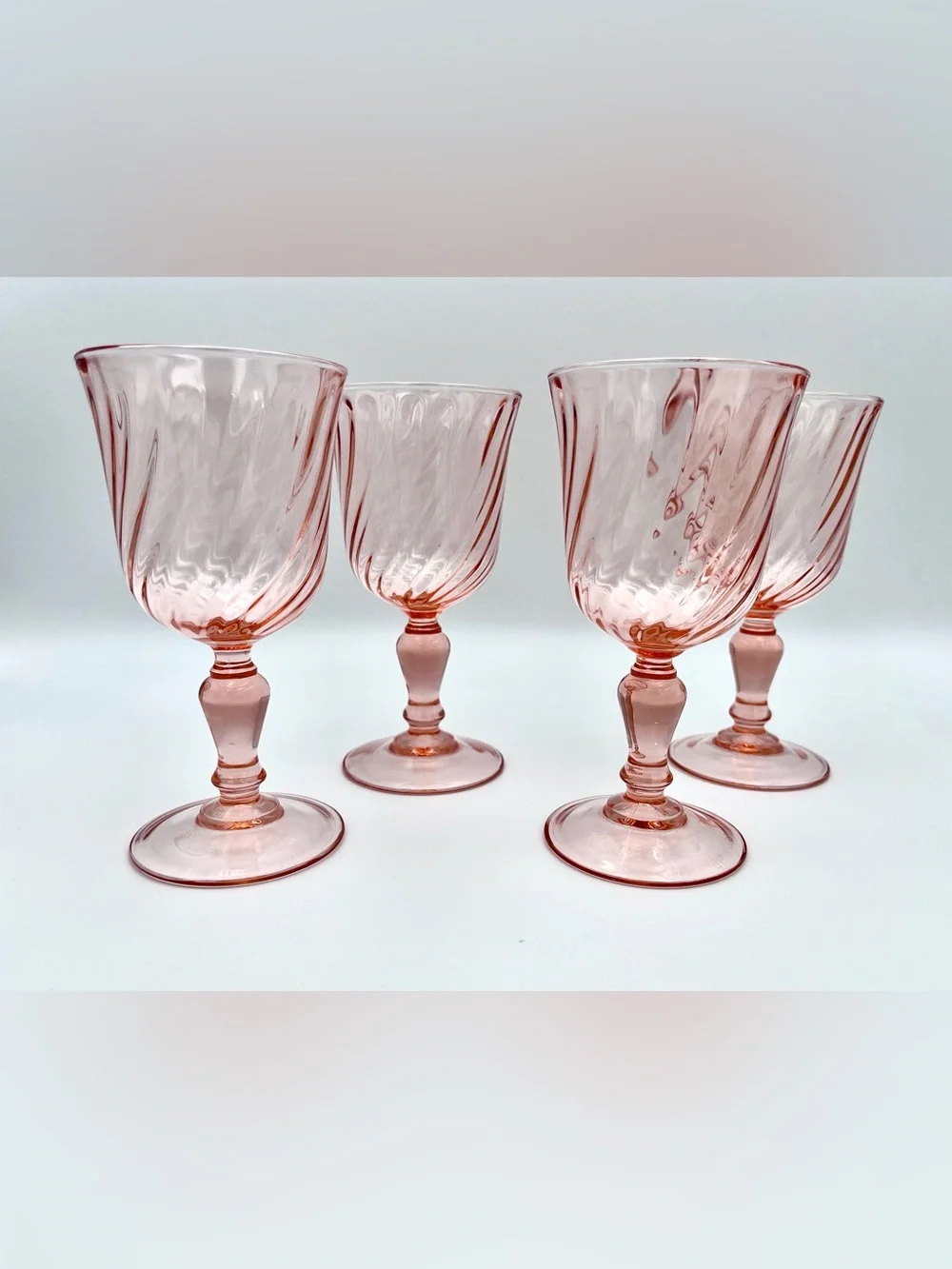 Vintage Arcoroc France Rosaline Pink Swirl Water Goblets - Set of 4